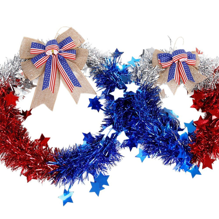 Unisex nan festive tinsel-glitter wreath with star appliqué and jute ribbon bow Bowlift