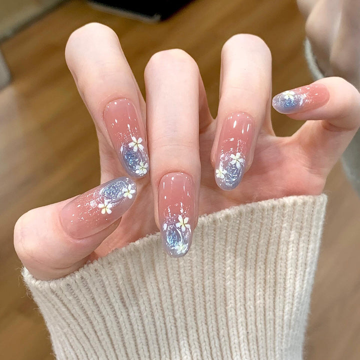 Glamorous Artificial Nails with Floral Design Bowlift