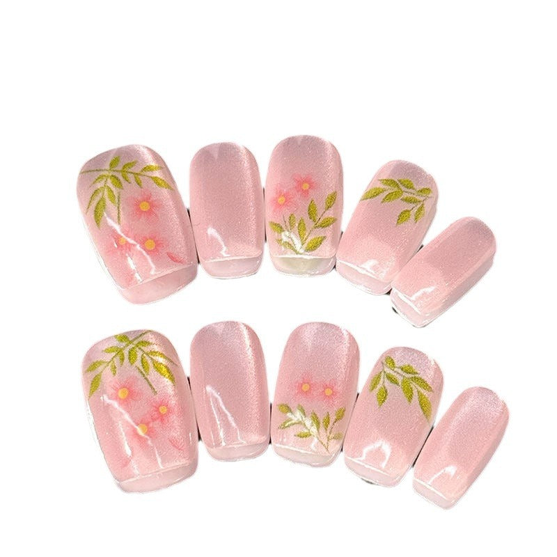 Artistic Press-On Nail Set with Floral Design Bowlift
