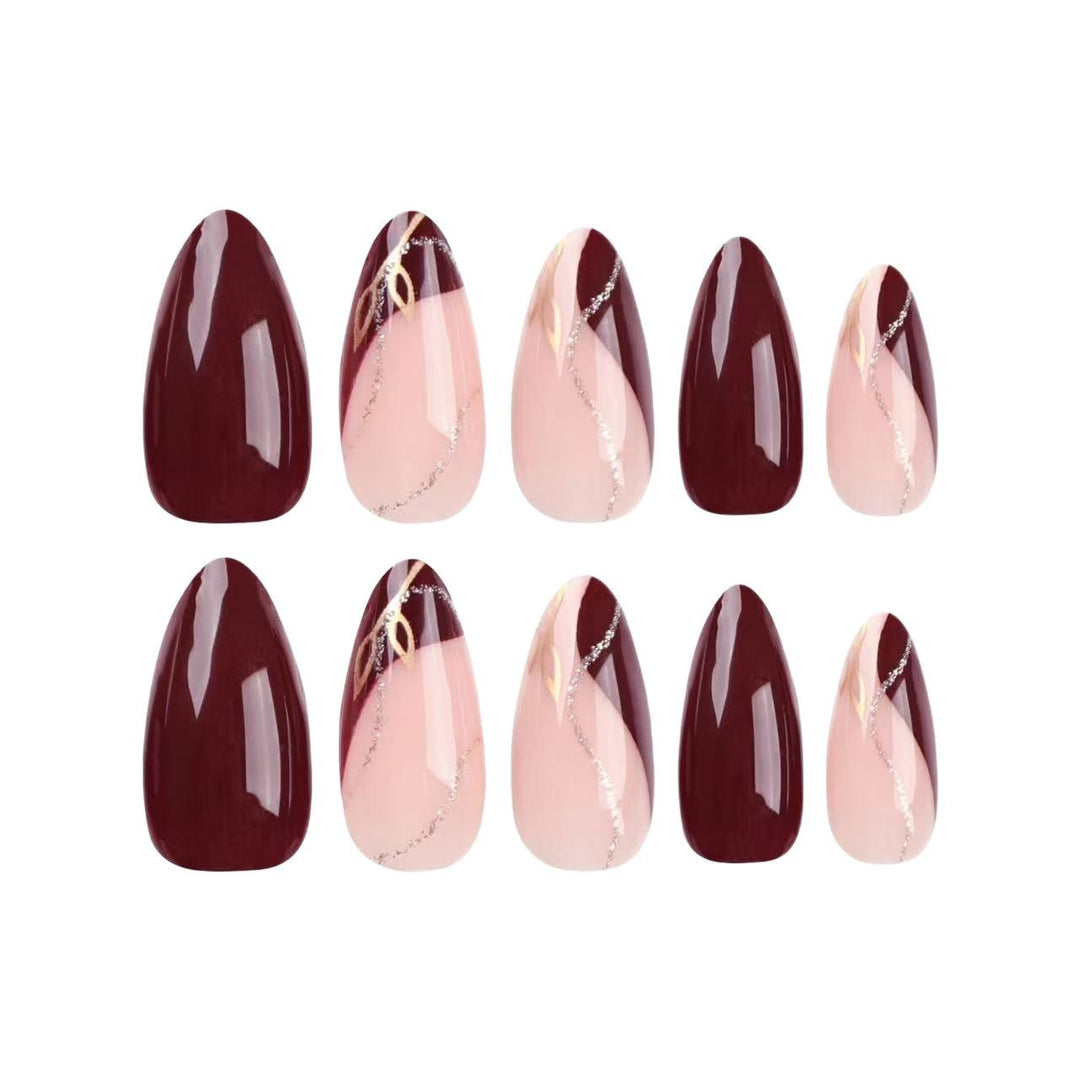 Elegant Matte and Glossy Almond-Shaped Press-On Nail Extensions Bowlift