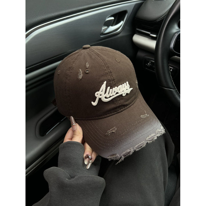 Women's Distressed Denim Style Baseball Cap Bowlift