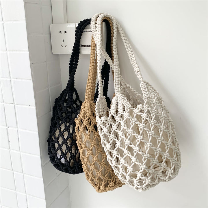 Hand-knotted tote bag with unusual mesh design Bowlift