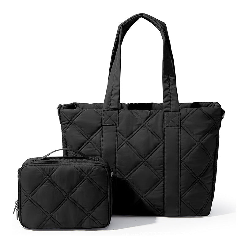 Elegant and Versatile Fabric Handbag with Detachable Cosmetic Bag Bowlift