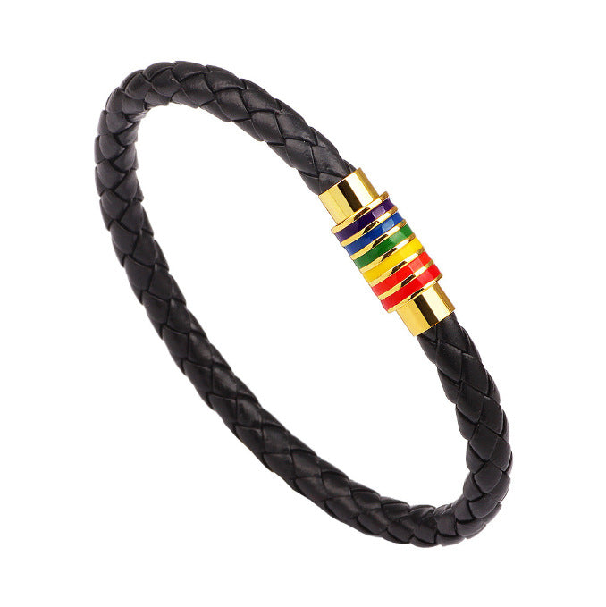 Leather Braided Bracelet with Colorful Accent Bowlift