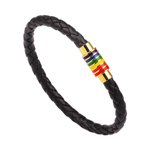 Leather Braided Bracelet with Colorful Accent Bowlift