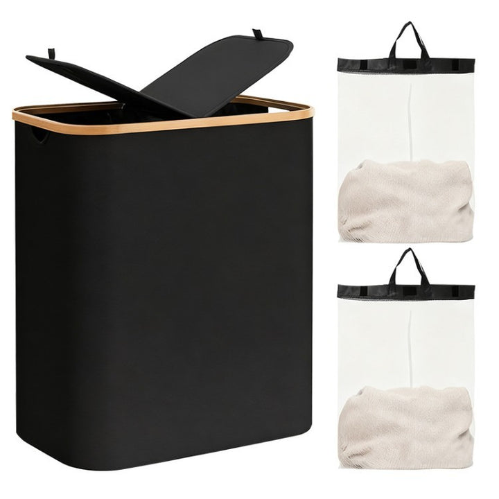 Laundry separation system with bamboo lid and multiple compartments Bowlift