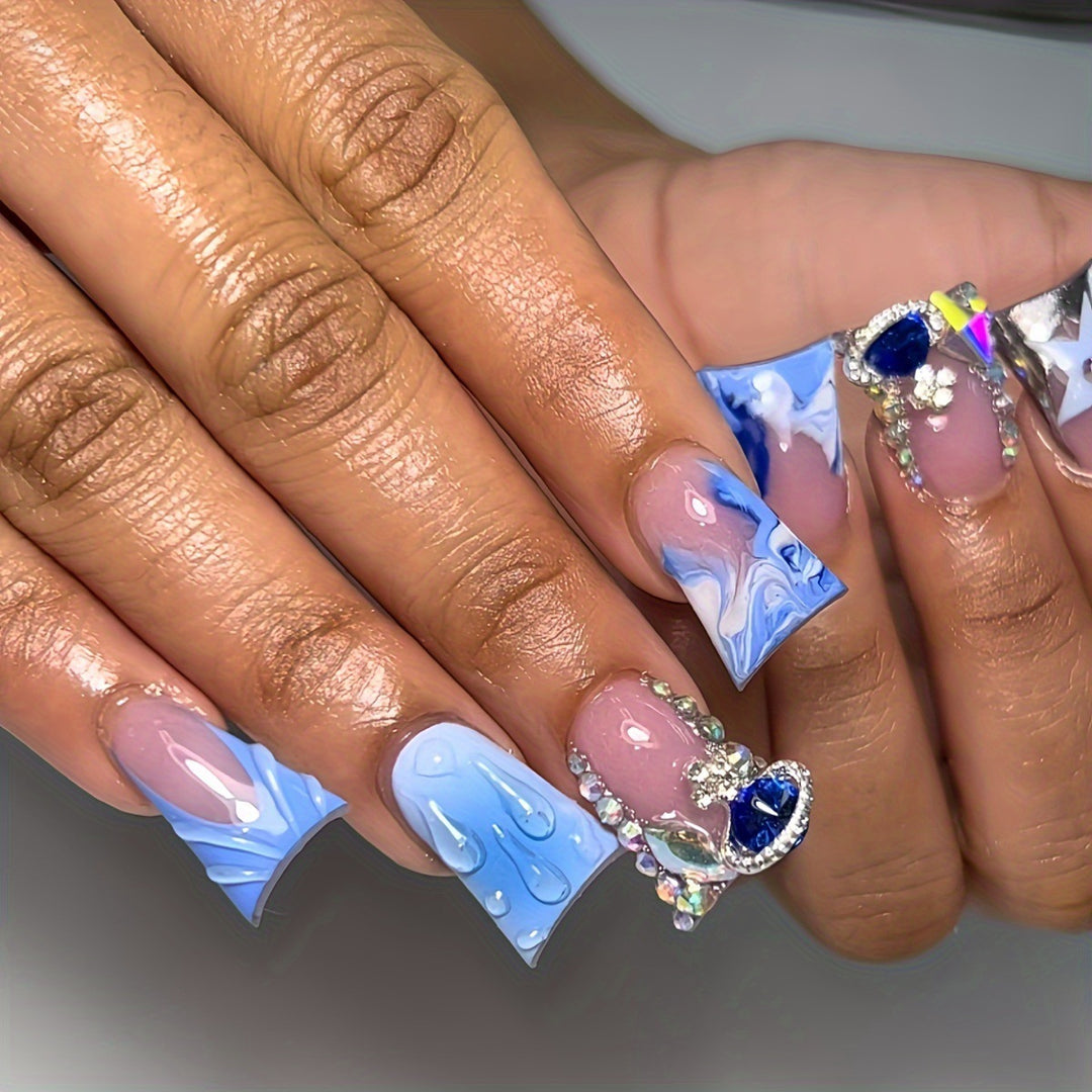 Artistic Water Droplet Press-On Nails Bowlift
