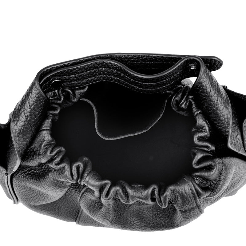 Textured Leather Drawstring Satchel Bowlift
