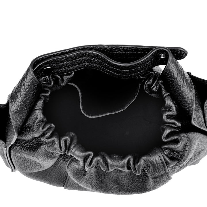 Textured Leather Drawstring Satchel Bowlift