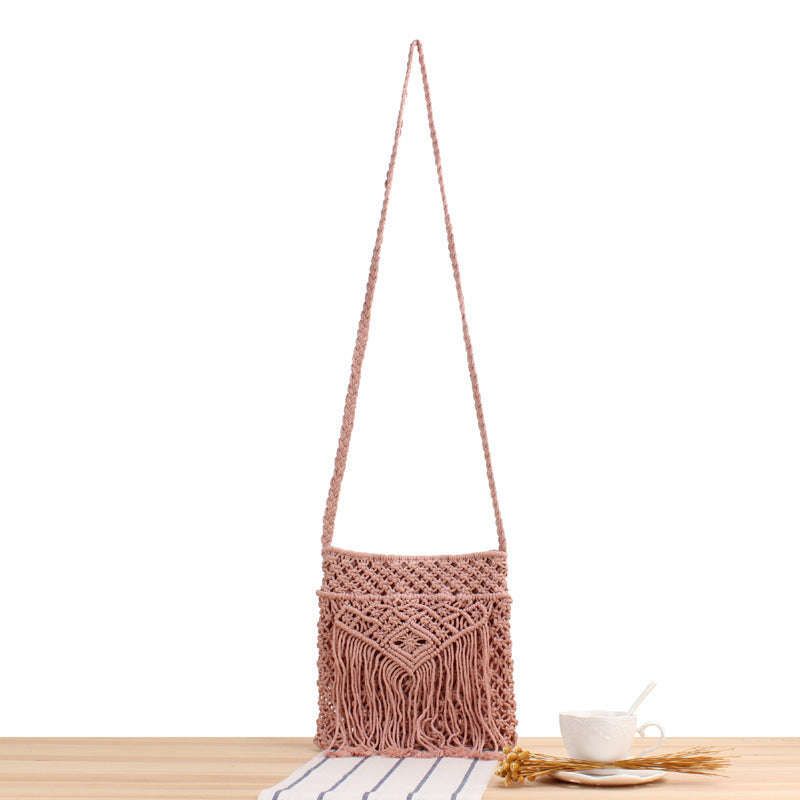 Macramé shoulder bag with fringed decoration Bowlift
