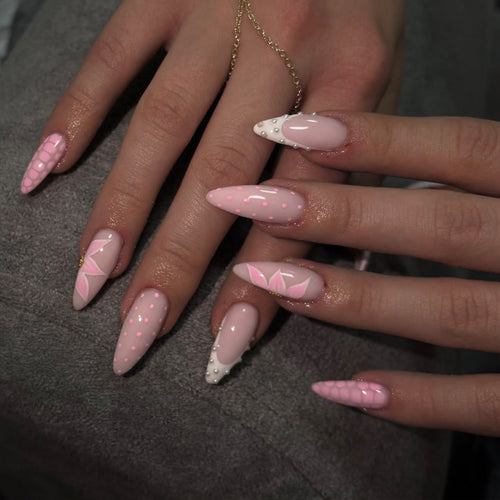 Artistic stiletto nails with elegant 3D decorations Bowlift