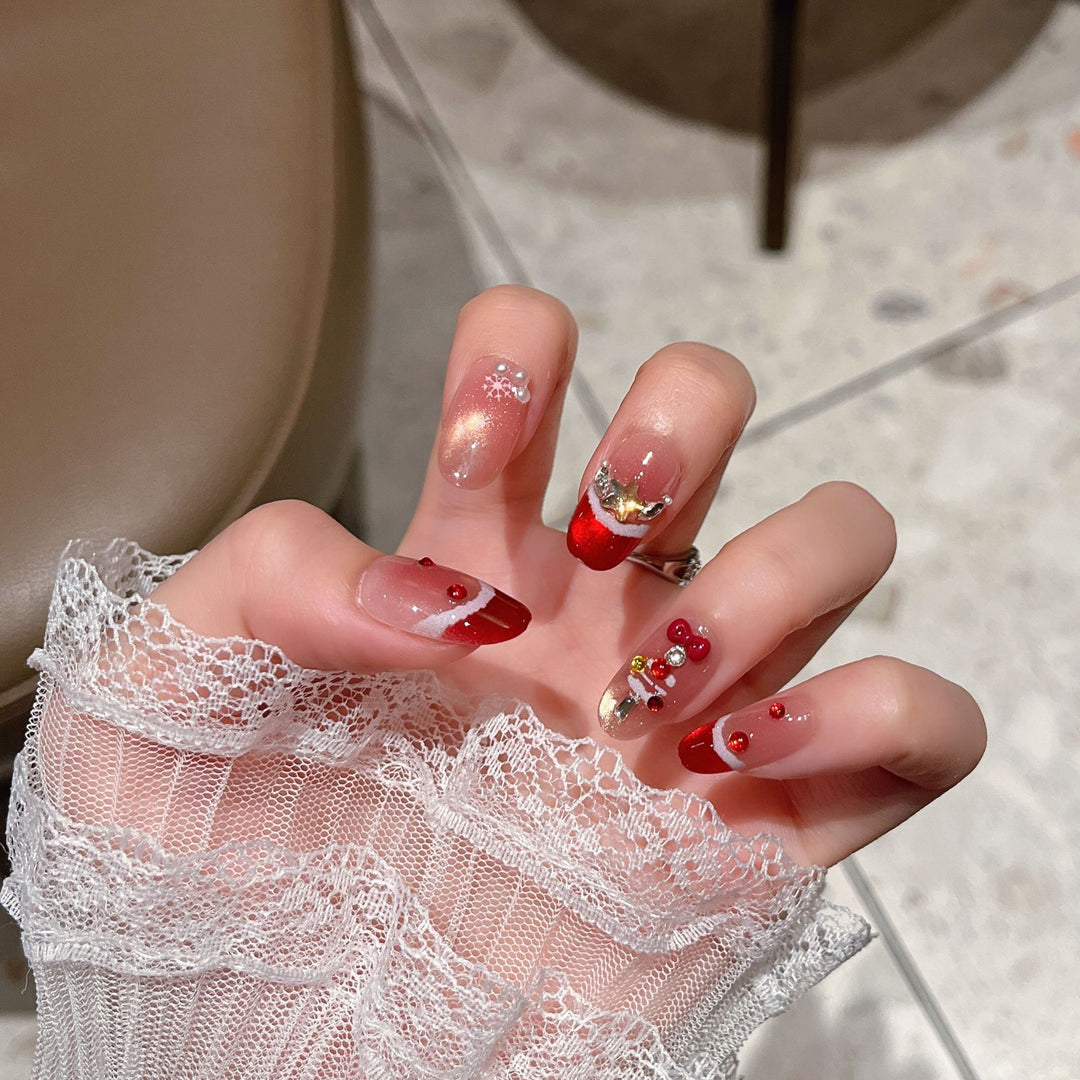 Festive Character-Themed Press-On Nail Art Bowlift