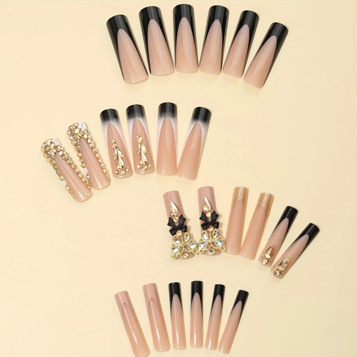 Artificial nail set with elegant 3D decorations and crystal accents Bowlift