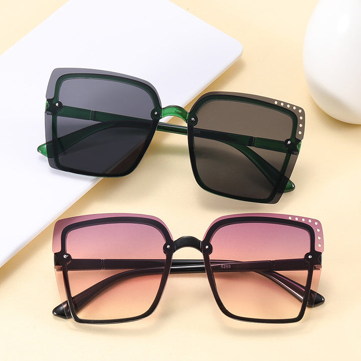 Ladies Square Sunglasses with Sparkling Frame Accents Bowlift