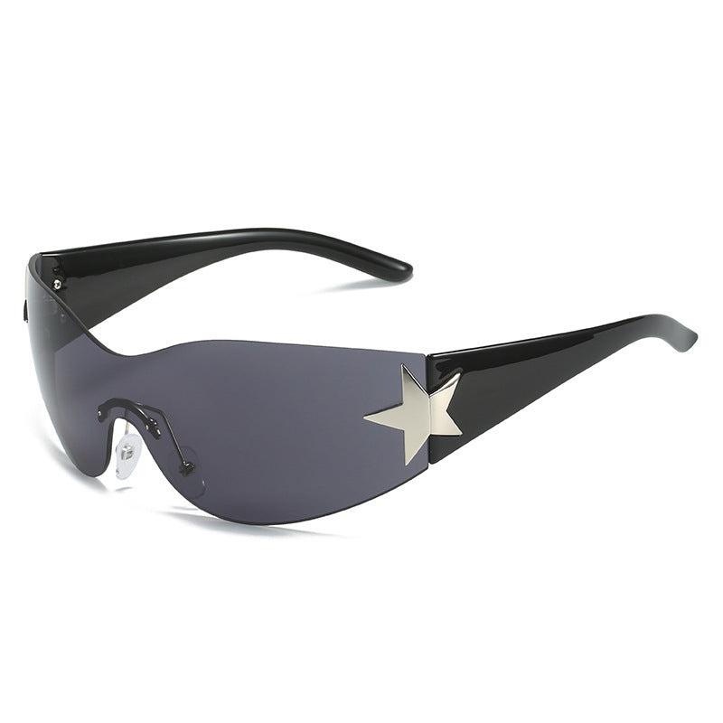 Fashion-Forward Shield Sunglasses with Star Accent Bowlift