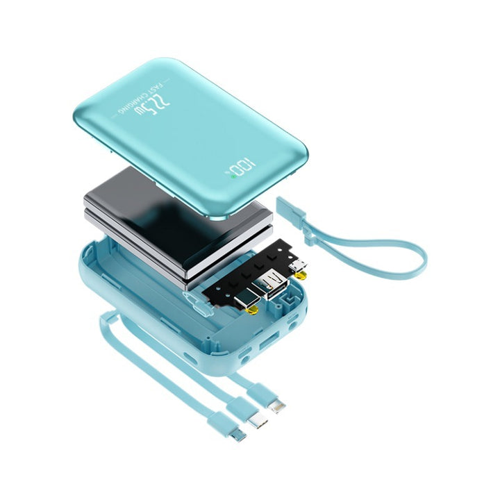 Portable power bank with integrated charging cables and fast charging function Bowlift