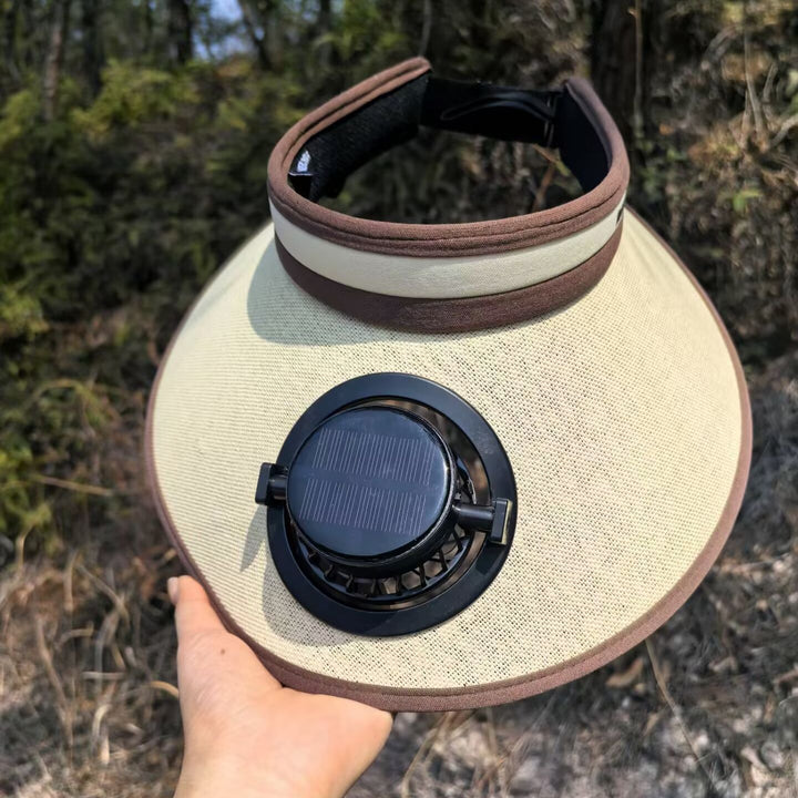 Sun protection visor with solar powered fan Bowlift