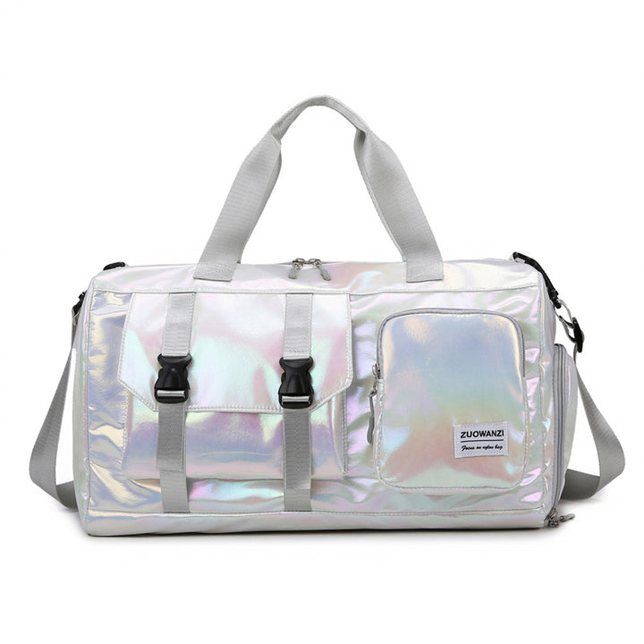 Fashionable travel bag with holographic surface and practical compartments Bowlift