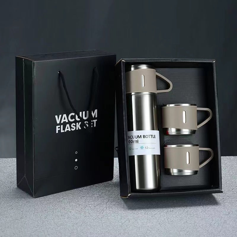 Women’s stainless steel vacuum flask with two accompanying cups Bowlift
