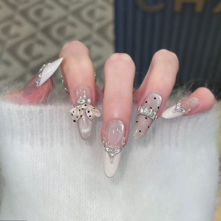 Artistic Gem-Accented Press-On Nail Extensions Bowlift