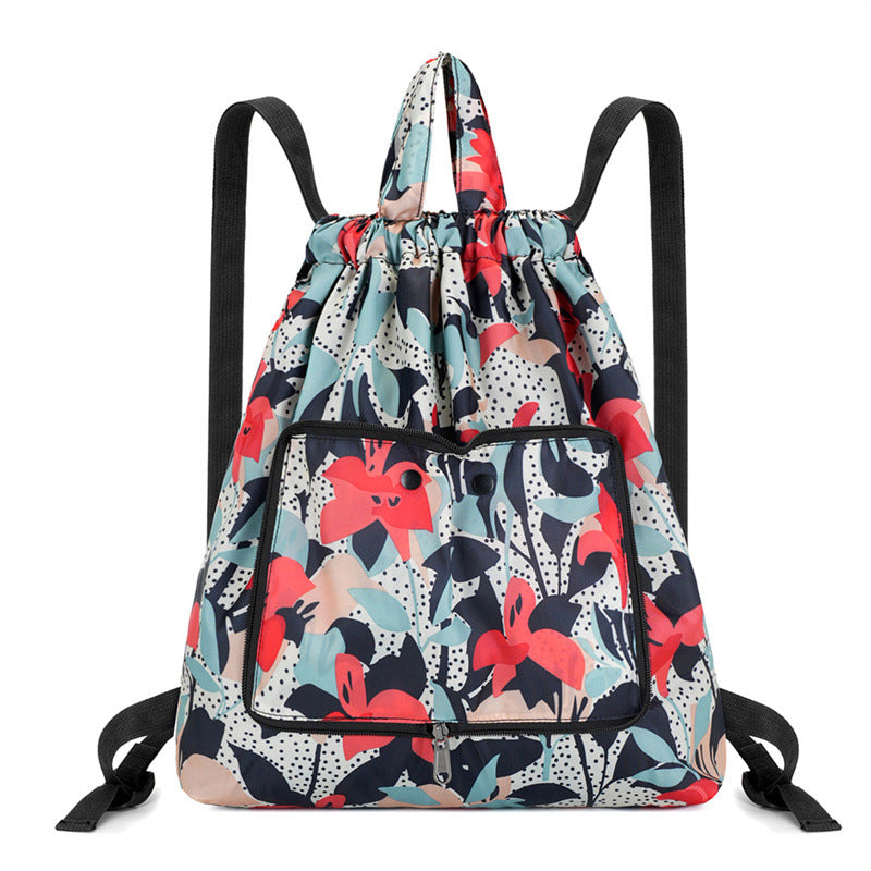 Lightweight Floral Drawstring Backpack Bowlift