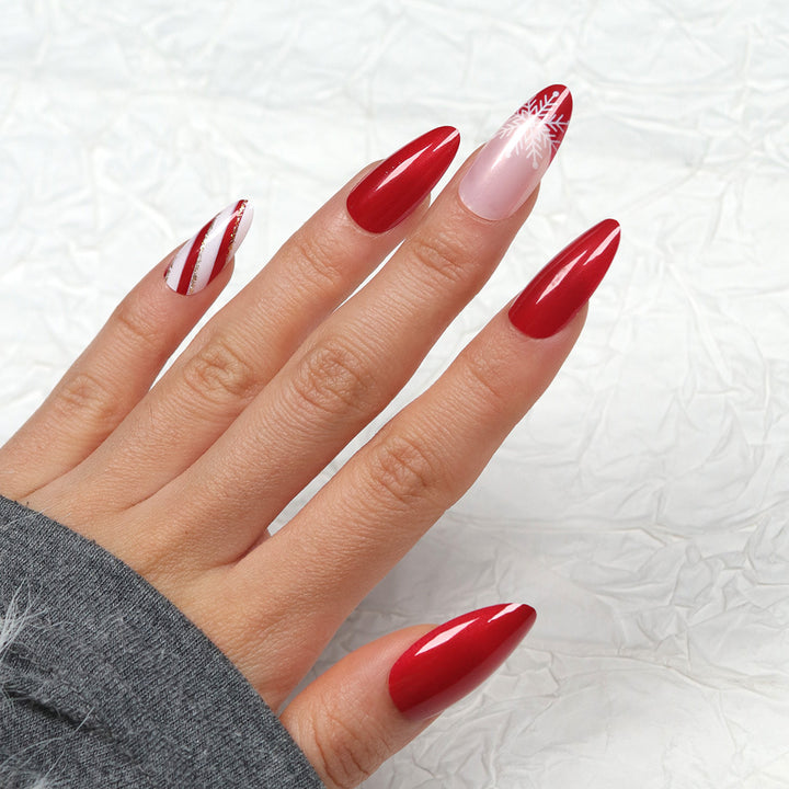 Elegant Holiday-Themed Stiletto Press-On Nails Bowlift