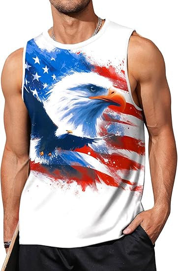 Men's nan patriotic graphic sleeveless muscle tank top with eagle print Bowlift