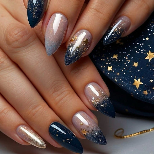Stiletto Press-On Nail Art Extensions with Starry Designs Bowlift
