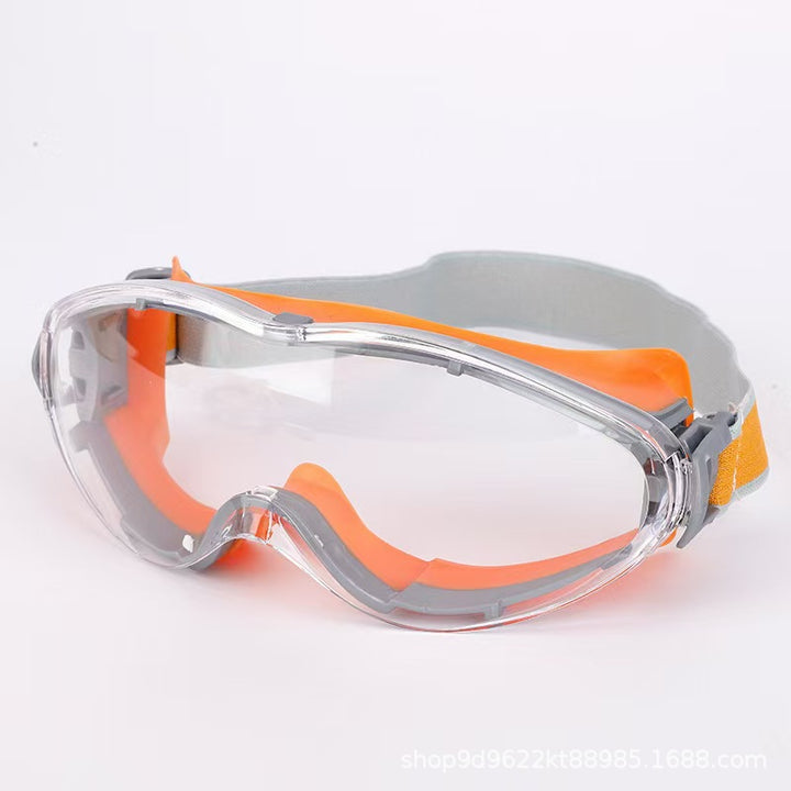 Anti-fog splash resistant safety goggles with adjustable elastic strap and soft silicone seal Bowlift