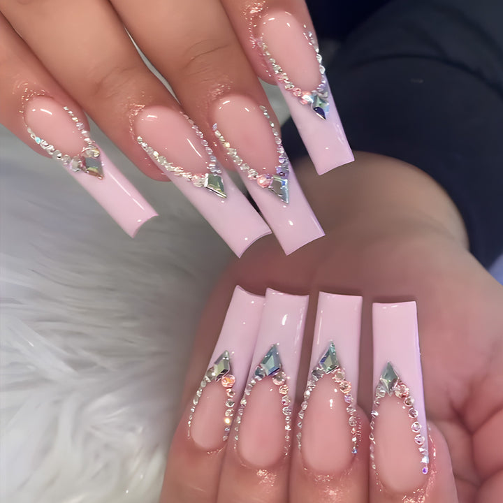 Rhinestone-Embellished Long Stiletto Press-On Nails Bowlift