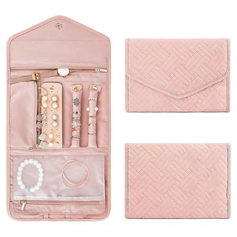 Quilted Foldable Travel Jewelry Organizer Roll with Zipper Pockets Bowlift