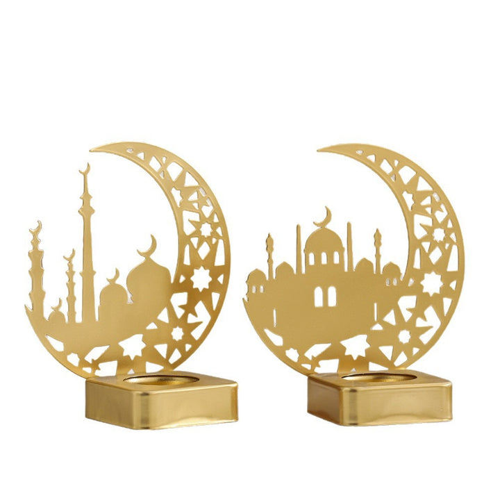 Crescent Silhouette Mosque Tea Light Lantern with Filigree Metal Base Bowlift