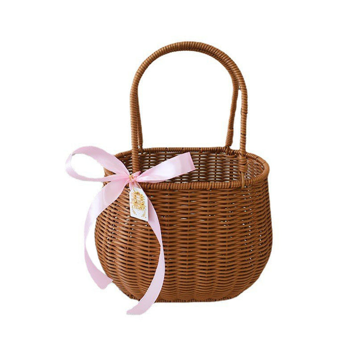 Chic Woven Handbag with Pearl Accent Bowlift