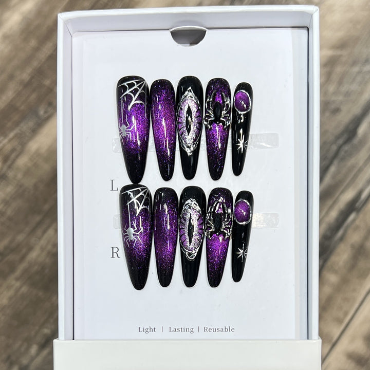 Glamorous Stiletto Press-On Nail Art Set with Celestial Design Bowlift