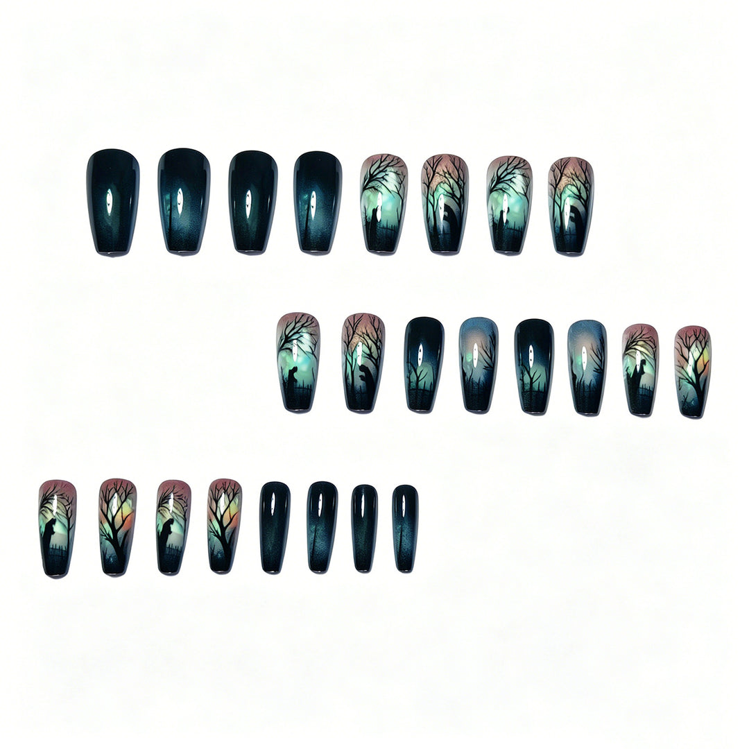 Artificial nails with mysterious forest design Bowlift
