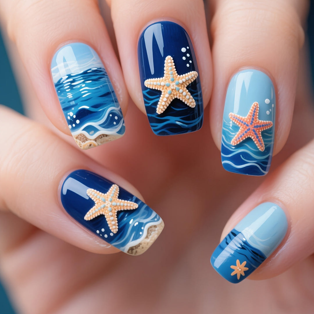 Nautical Themed 3D Acrylic Nail Art Bowlift