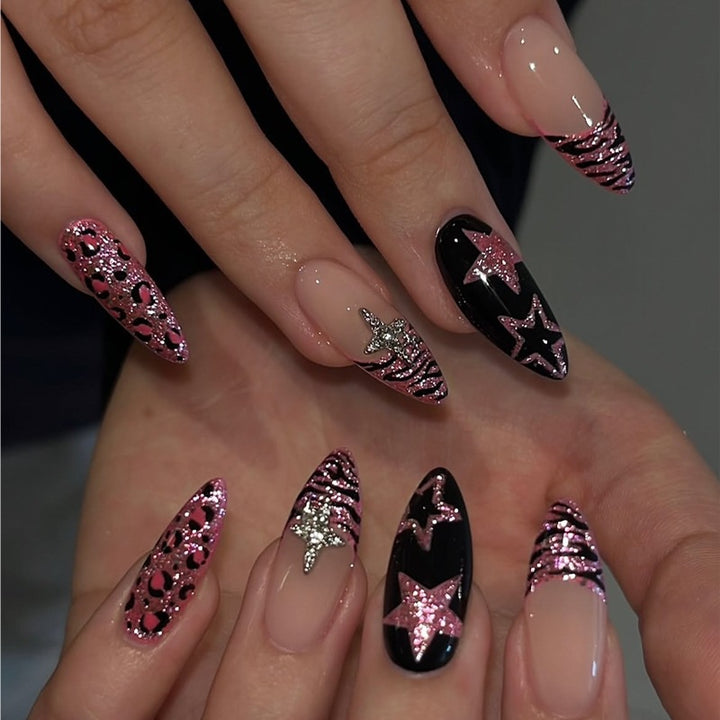 Creative nail art set with leopard and glitter accents Bowlift