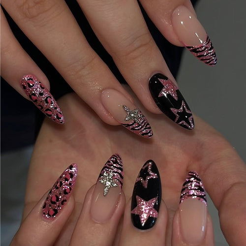 Creative nail art set with leopard and glitter accents Bowlift