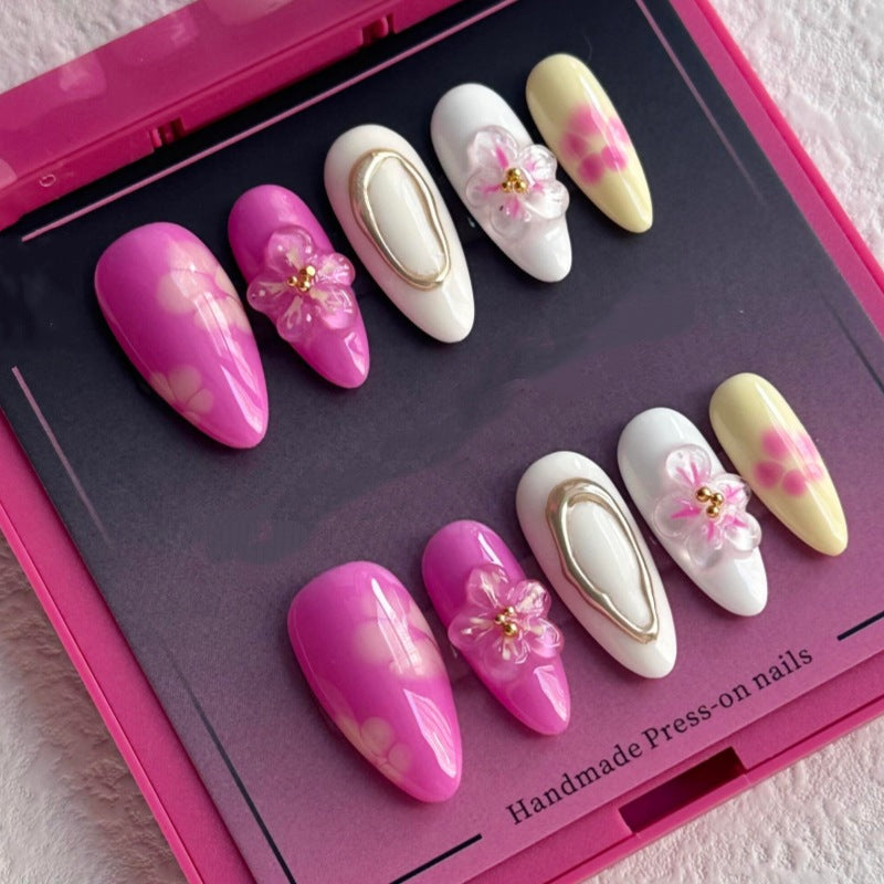 Artistic Press-On Nail Set with Floral Design Bowlift