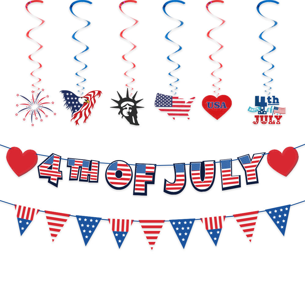 Unisex nan multi-piece hanging spiral garlands with patriotic USA cardboard pendants for party decoration Bowlift