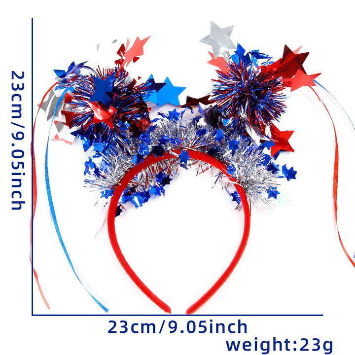 Women's Independence Day patriotic pompom headband with tinsel star toppers Bowlift