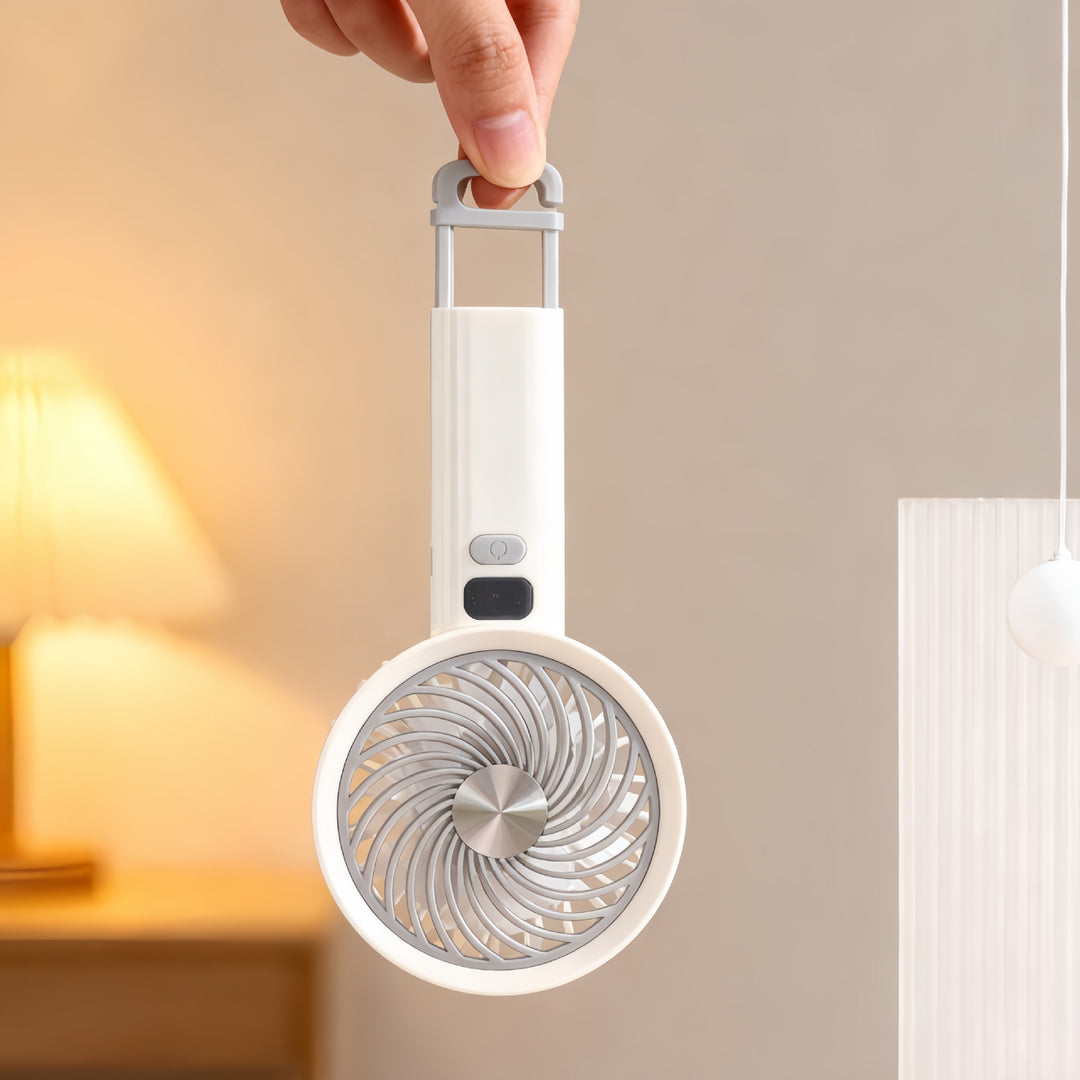 Ladies Portable Hand Fan with LCD Temperature Display and Rechargeable Battery Bowlift