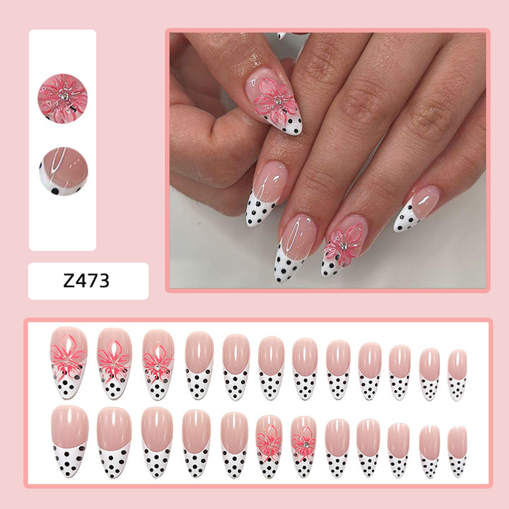 Artificial nails with elegant flower design and dots Bowlift