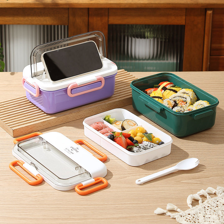 Multi-Compartment Lunch Box with Built-In Utensil Set