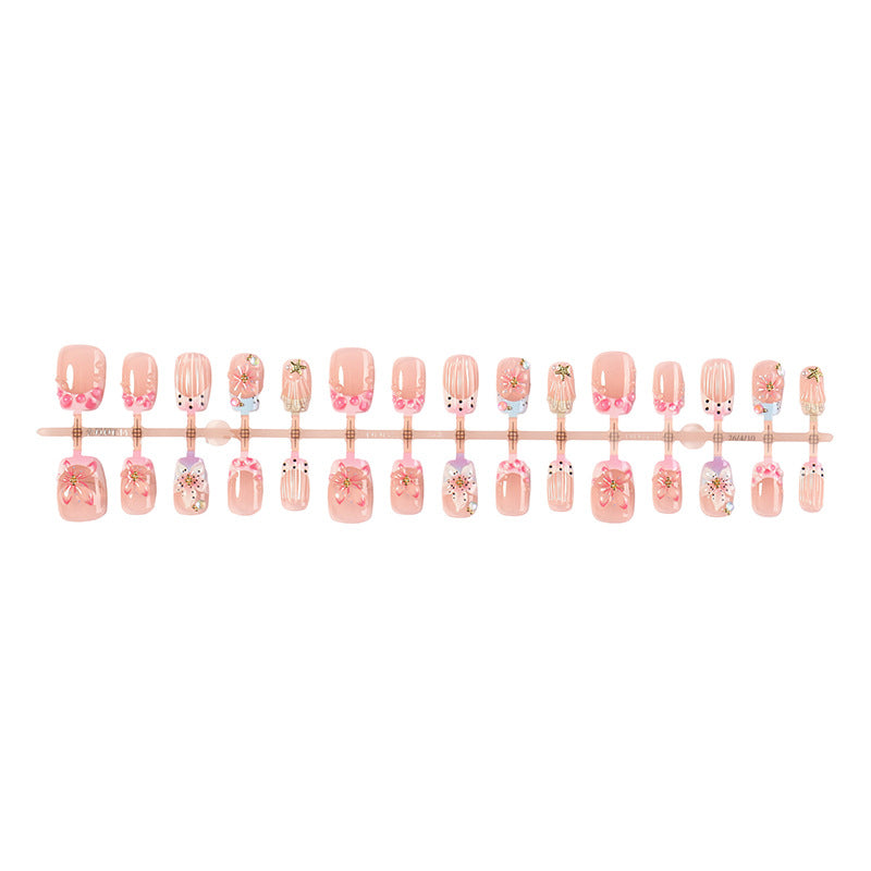 Decorative Press-On Nail Art Kit with Floral and Gem Accents Bowlift