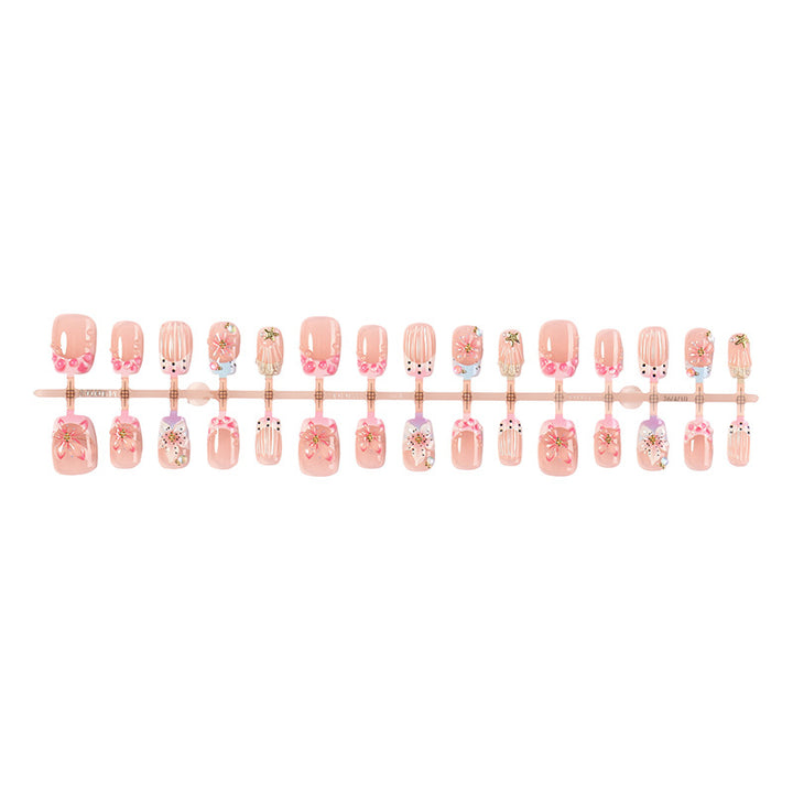 Decorative Press-On Nail Art Kit with Floral and Gem Accents Bowlift