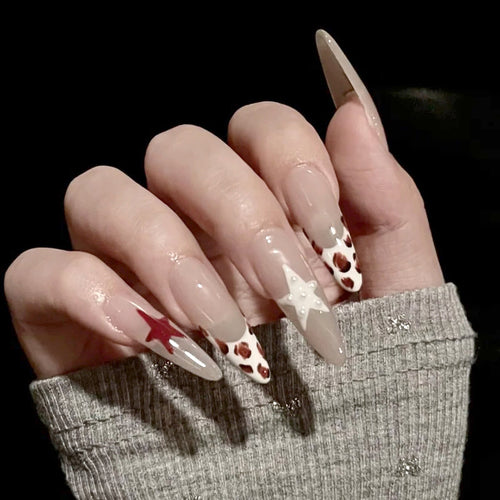 Artistic Stiletto Press-On Nails with Star and Animal Patterns Bowlift