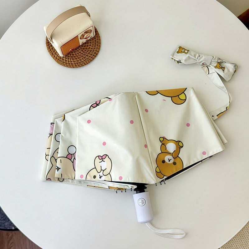 Women's Automatic Folding Umbrella with Cheerful Animal Designs Bowlift