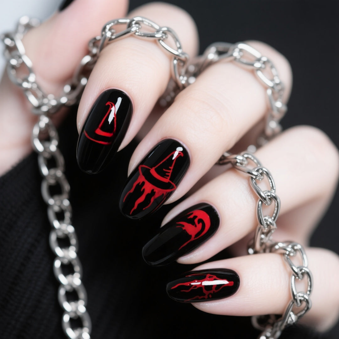 Artistic Halloween-style Press-on Nails Bowlift