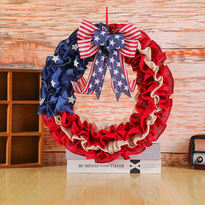 Unisex nan more patriotic Jute door wreath with star and stripe design and decorative bow Bowlift
